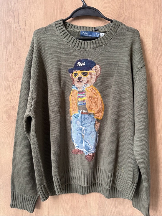 Polo Ralph Lauren Sweaters - Polo by Ralph Lauren Olive Green Bear Intarsia Crewneck Sweater
